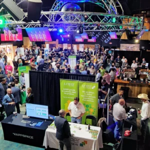 Vendor showcase and trade show booths at Stampede Event Center in Houston